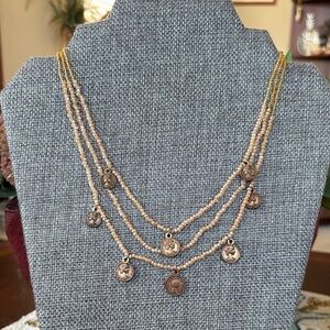 Vintage Multi-Strand Beaded Necklace Australian Coin Charms Queen Elizabeth II